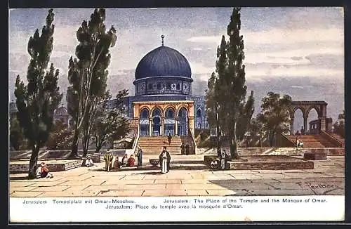 Künstler-AK Friedrich Perlberg: Jerusalem, die Omar - Moschee auf dem Tempelplatz