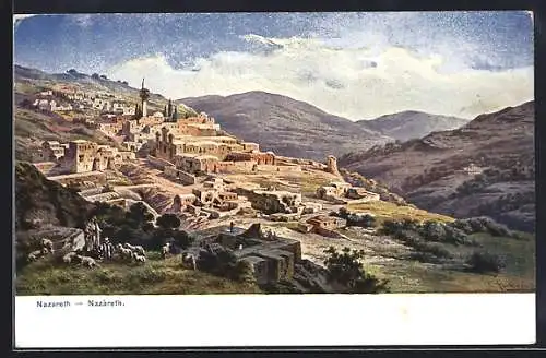 Künstler-AK F.Perlberg: Nazareth, Blick über den Ort