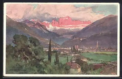 Künstler-AK Edward Harrison Compton: Bozen, Stadt im Tal mit Rosengarten