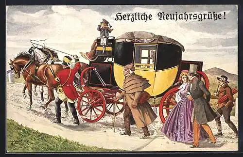 AK K.K. Eilpost mit Bergvorgespann, Postkutsche aus dem Jahr 1848