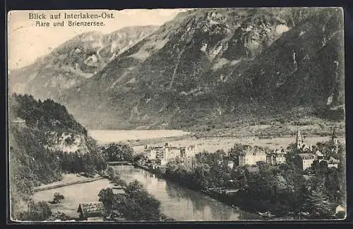 AK Interlaken, Interlaken-Ost, Aare und Brienzerseee aus der Vogelschau