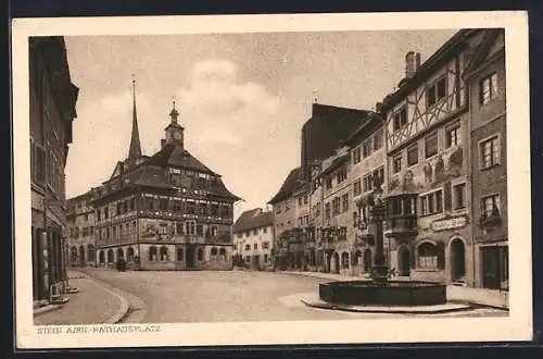 AK Stein a. Rh., Rathausplatz mit Brunnen