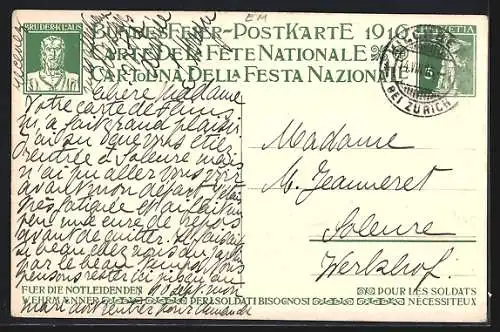 AK Schweizer Bundesfeier 1916, Für die Notleidenden Wehrmänner, Kinder mit Flagge