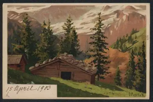 Künstler-AK Alfred Mailick: Hütten in Berglandschaft