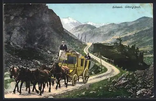 AK Postkutsche in den Schweizer Alpen