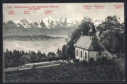 AK Magglingen, Kapelle und Alpenpanorama mit Eiger, Mönch und Jungfrau