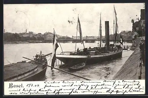 AK Basel, Lastkähne liegen im Hafen