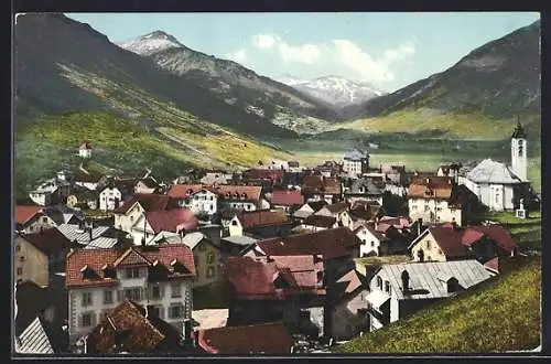 AK Andermatt /Gotthardstrasse, Teilansicht mit Kirche