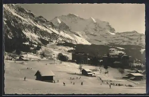 AK Wengen, Ortspartie mit Jungfrau im Schnee