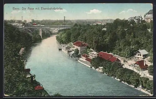 AK Bern, Aare mit Eisenbahnbrücke