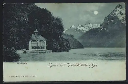 Mondschein-AK Sisikon /Vierwaldstättersee, Tellskapelle