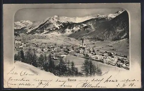 AK Davos, Teilansicht mit Bergen