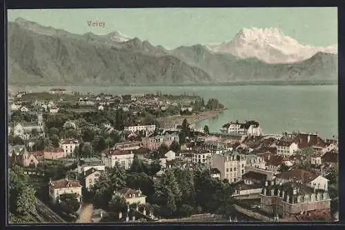 AK Vevey, Teilansicht mit Bergen