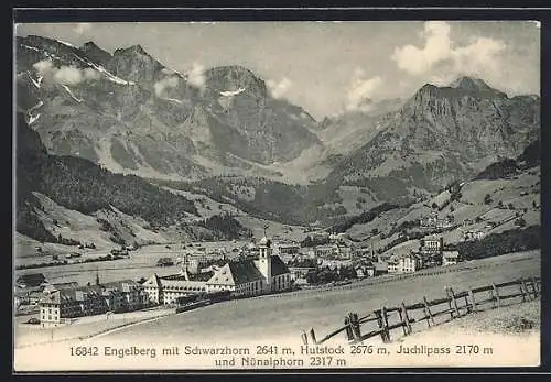 AK Engelberg, Panorama mit Schwarzhorn, Hutstock, Juchlipass und Nünalphorn