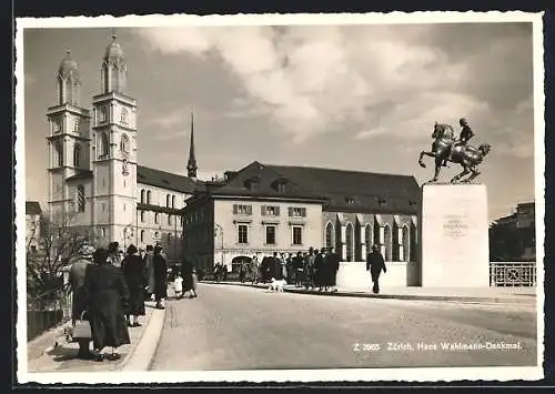 AK Zürich, Hans Waldmann-Denkmal mit Geschäft von E. Hegetschweiler