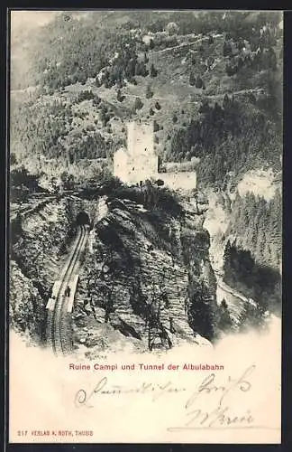 AK Sils im Domleschg, Ruine Campi und der Tunnel der Albulabahn