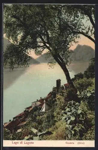 AK Gandria /Lago di Lugano, Ortsansicht mit See und Bergen