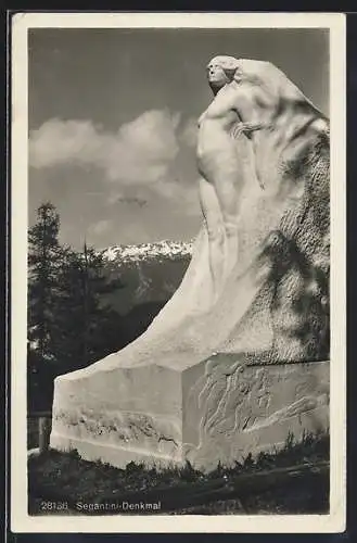 AK St. Moritz, Segantini-Denkmal im Sonnenschein