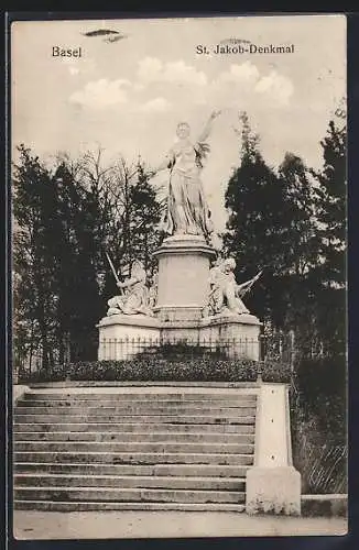 AK Basel, Blick auf das St. Jakob-Denkmal