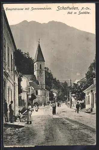 AK Schottwien, Hauptstrasse mit Sonnwendstein