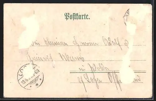 Lithographie Oldenburg / O., Theater, Rathaus und Partie am Schlossgarten