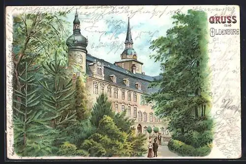 Lithographie Oldenburg / O., Weg zum Schloss