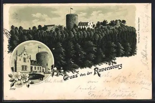 Lithographie Borgholzhausen, Partie an der Ravensburg