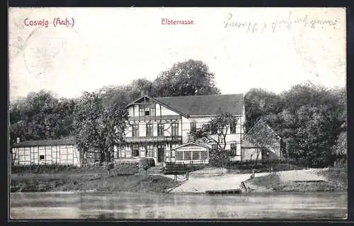 Künstler-AK Coswig / Anh., Cafe Elbterrasse