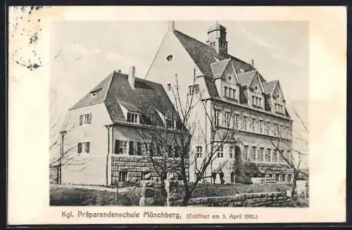 AK Münchberg / Fichtelgebirge, Blick auf die Kgl. Präparandenschule