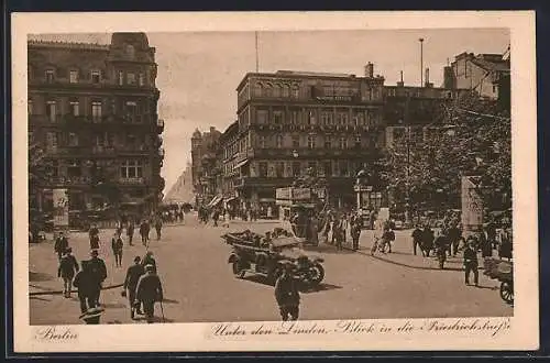 AK Berlin, Strasse unter den Linden Ecke Friedrichstrasse mit Cafe Bauer