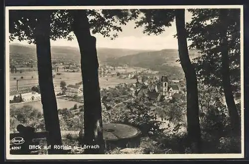 AK Rötteln, Blick vom Waldesrand auf die Ortschaft