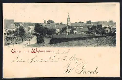 AK Wefensleben, Totalansicht mit Blick zum Kirchturm