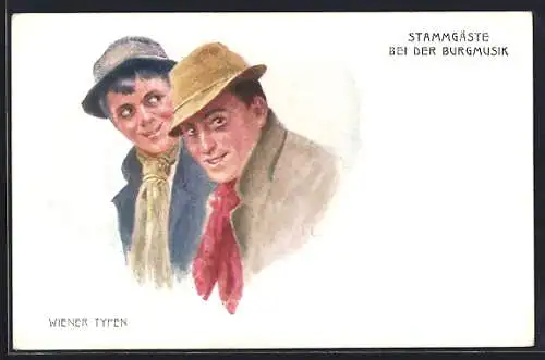 Lithographie Wiener Typen, Stammgäste bei der Burgmusik