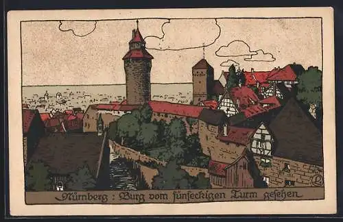 Steindruck-AK Nürnberg, Burg vom fünfeckigen Turm aus gesehen