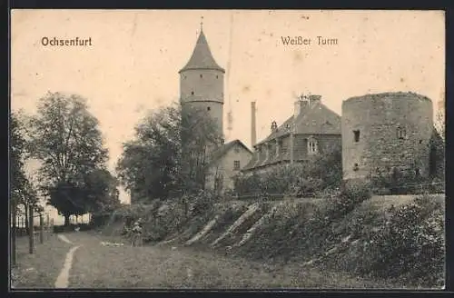 AK Ochsenfurt / Main, Partie am Pulverturm / Weisser Turm