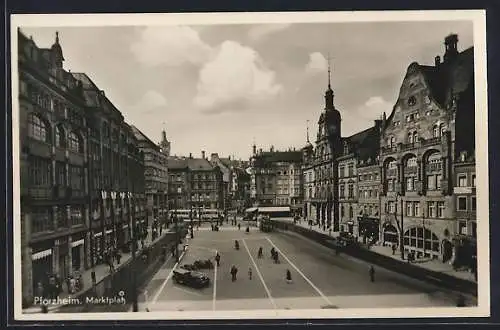 AK Pforzheim, Marktplatz aus der Vogelschau