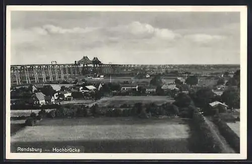 AK Rendsburg, Teilansicht mit Blick zur Hochbrücke