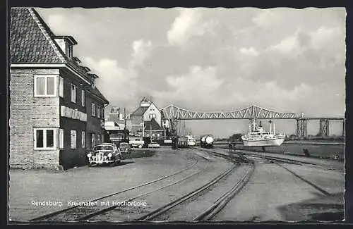 AK Rendsburg, Kreishafen mit Hochbrücke