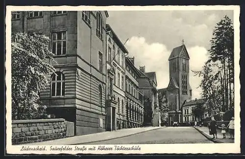 AK Lüdenscheid, Sauerfelder Strasse mit Höherer Töchterschule