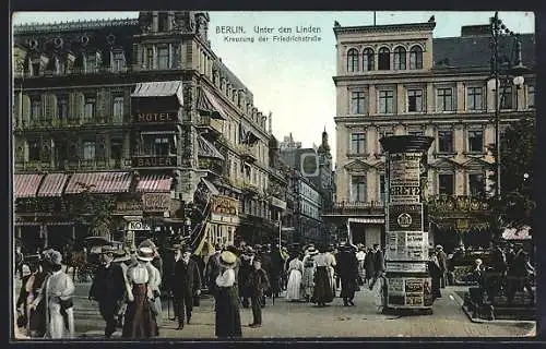 AK Berlin, Unter den Linden Kreuzung Friedrichstrasse