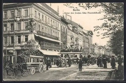 AK Berlin, Unter den Linden Ecke Friedrichstrasse mit Victoria Café