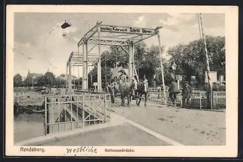 AK Rendsburg, Schleusenbrücke mit Pferdewagen