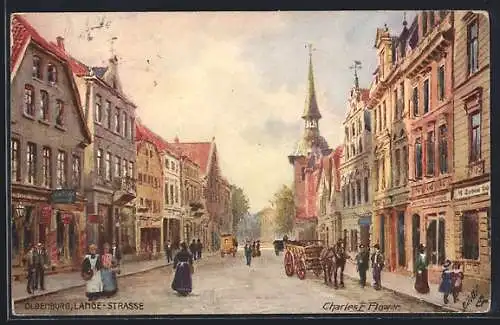 Künstler-AK Charles F.Flower: Oldenburg / O., Lange-Strasse mit geschäftigem Treiben