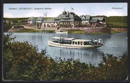 AK Paulsdorf / Maltersee, Ortspartie mit Boot am Gasthaus Seeblick, Talsperre Malter