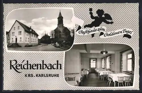 AK Reichenbach / Ettlingen, Gasthaus zum Goldenen Engel mit Speiseraum