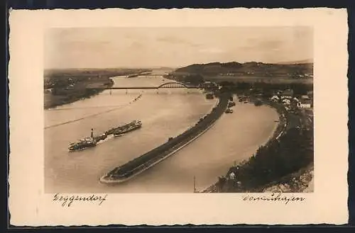 AK Deggendorf, Donauhafen aus der Vogelschau