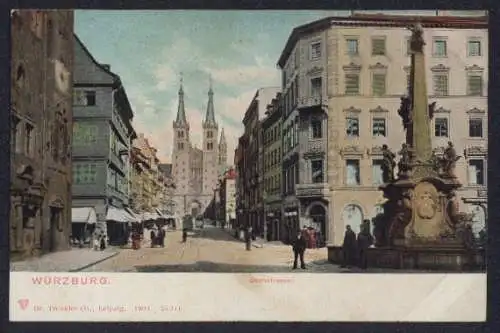 AK Würzburg, Domstrasse mit Denkmal