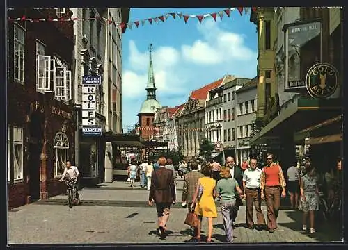 AK Oldenburg i. O., Lange Strasse, Fussgängerzone mit Kirche