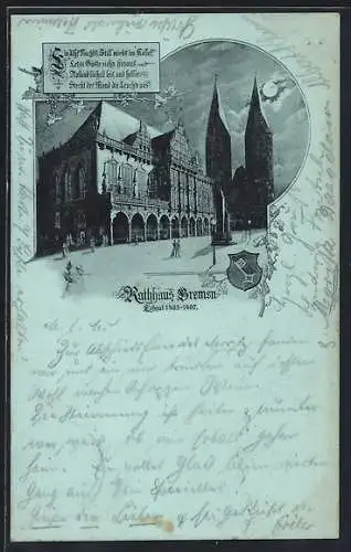 Mondschein-Lithographie Bremen, Rathaus mit Denkmal