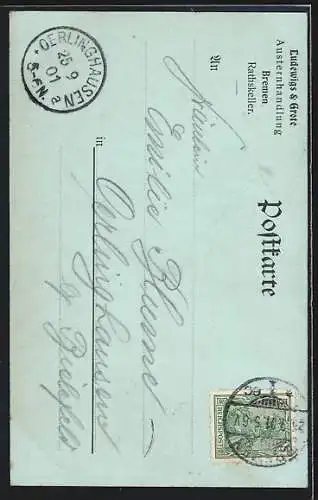 Mondschein-Lithographie Bremen, Rathaus mit Denkmal